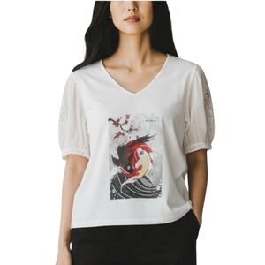 Kitsch & Pop Koi Fish Lace Sleeve Top NWT